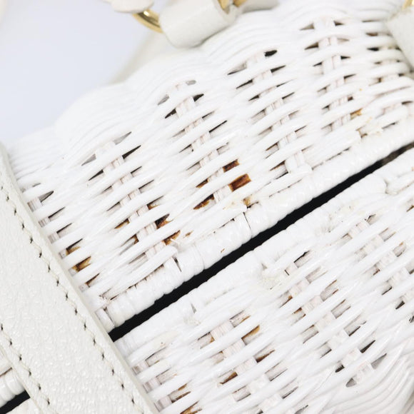 Miu Miu Wicker Hand Bag Raffia 2way White Gold Tone Auth ka6703M