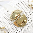 Miu Miu Wicker Hand Bag Raffia 2way White Gold Tone Auth ka6703M-25