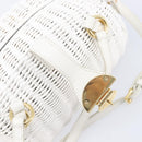 Miu Miu Wicker Hand Bag Raffia 2way White Gold Tone Auth ka6703M-26