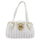 Miu Miu Wicker Hand Bag Raffia 2way White Gold Tone Auth ka6703M-13