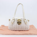 Miu Miu Wicker Hand Bag Raffia 2way White Gold Tone Auth ka6703M-12