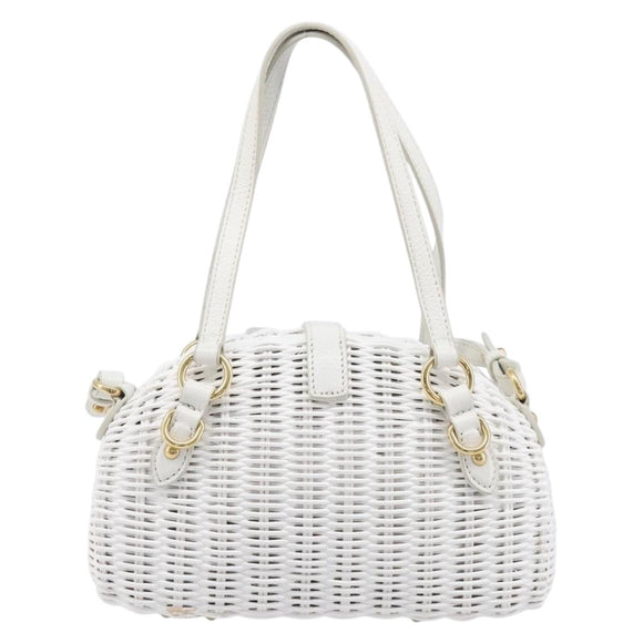 Miu Miu Wicker Hand Bag Raffia 2way White Gold Tone Auth ka6703M