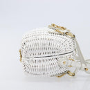 Miu Miu Wicker Hand Bag Raffia 2way White Gold Tone Auth ka6703M-3