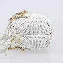 Miu Miu Wicker Hand Bag Raffia 2way White Gold Tone Auth ka6703M-5
