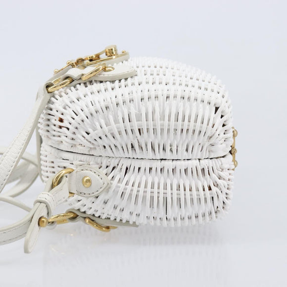 Miu Miu Wicker Hand Bag Raffia 2way White Gold Tone Auth ka6703M