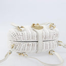 Miu Miu Wicker Hand Bag Raffia 2way White Gold Tone Auth ka6703M-6