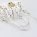 Miu Miu Wicker Hand Bag Raffia 2way White Gold Tone Auth ka6703M-7