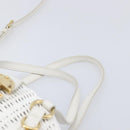 Miu Miu Wicker Hand Bag Raffia 2way White Gold Tone Auth ka6703M-14