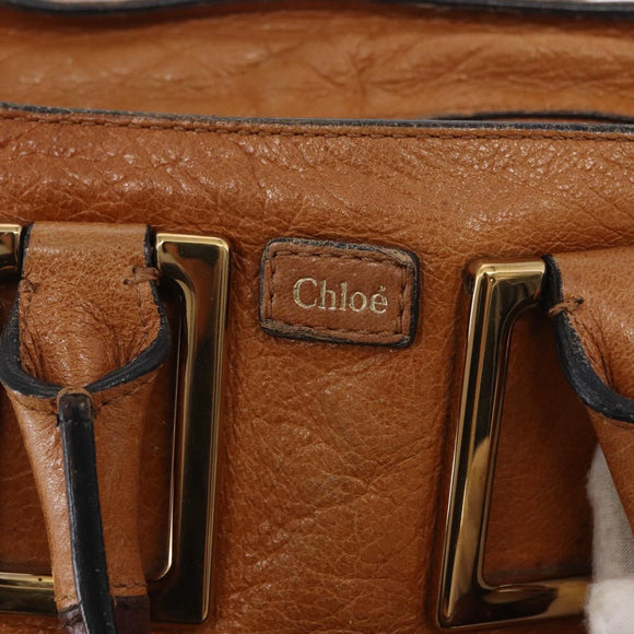 Chloe Etel Hand Bag Leather 2way Brown Gold Auth ka671