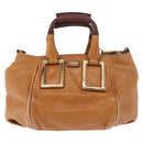 Chloe Etel Hand Bag Leather 2way Brown Gold Auth ka671-2