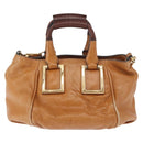 Chloe Etel Hand Bag Leather 2way Brown Gold Auth ka671-3