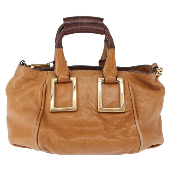 Chloe Etel Hand Bag Leather 2way Brown Gold Auth ka671