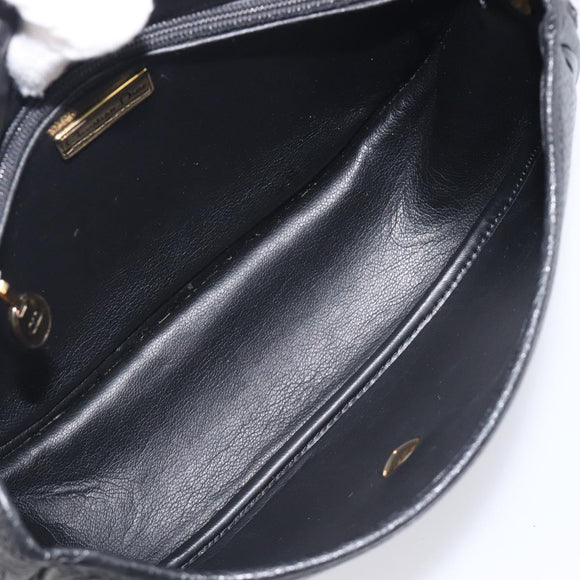 Christian Dior Shoulder Bag Leather Black Gold Tone Auth ka6720