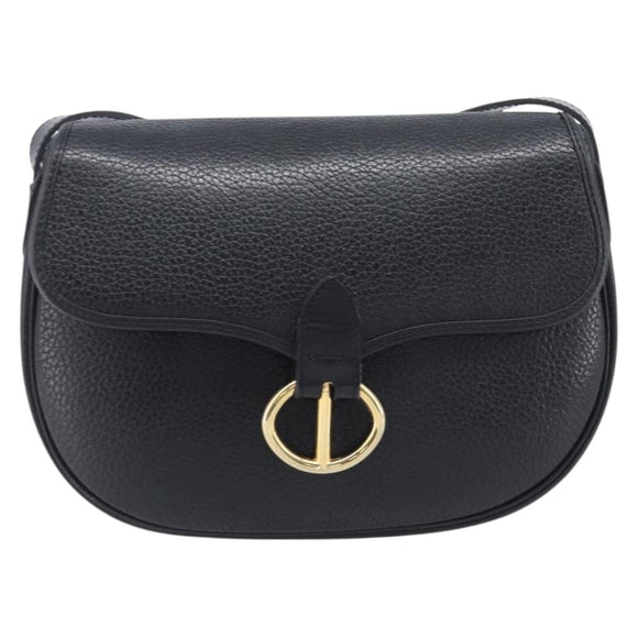 Christian Dior Shoulder Bag Leather Black Gold Tone Auth ka6720