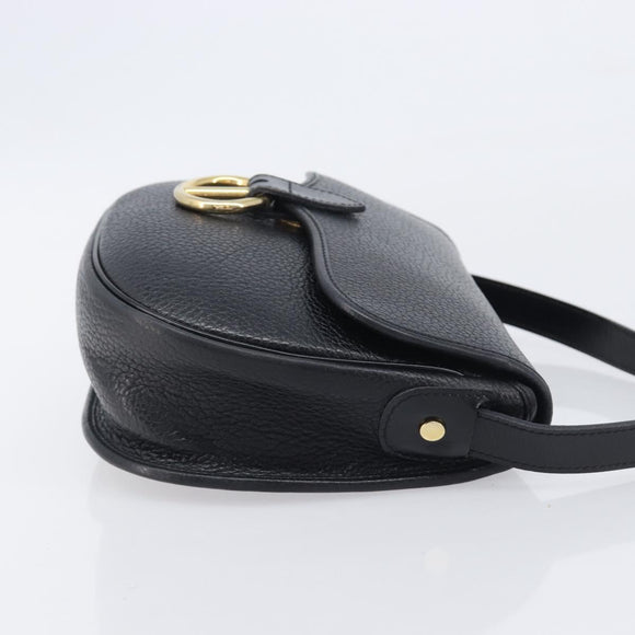 Christian Dior Shoulder Bag Leather Black Gold Tone Auth ka6720