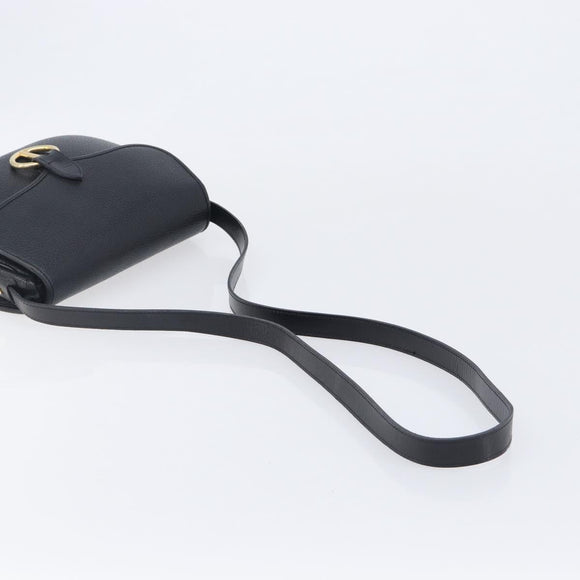 Christian Dior Shoulder Bag Leather Black Gold Tone Auth ka6720