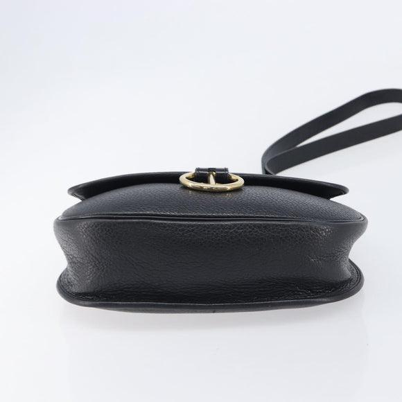 Christian Dior Shoulder Bag Leather Black Gold Tone Auth ka6720