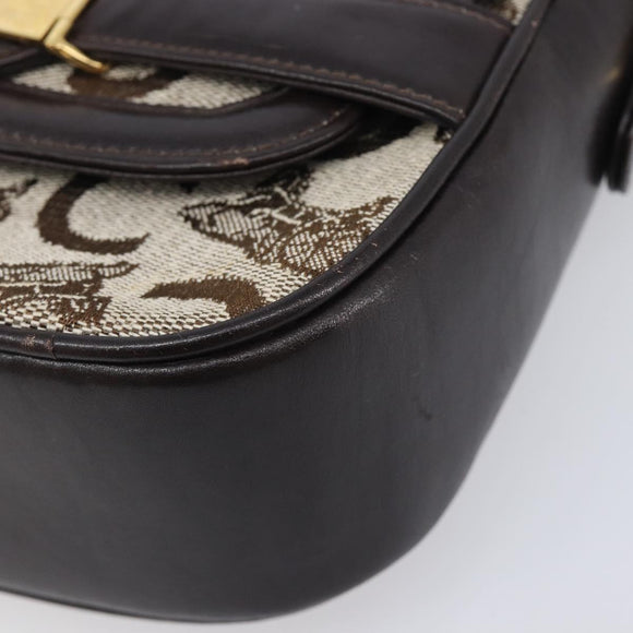 CELINE C Saluki Shoulder Bag Canvas Beige Gold Tone Auth ka6722