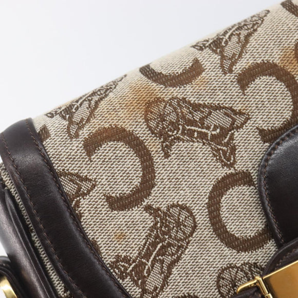 CELINE C Saluki Shoulder Bag Canvas Beige Gold Tone Auth ka6722