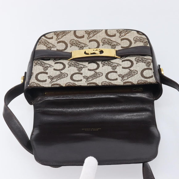 CELINE C Saluki Shoulder Bag Canvas Beige Gold Tone Auth ka6722