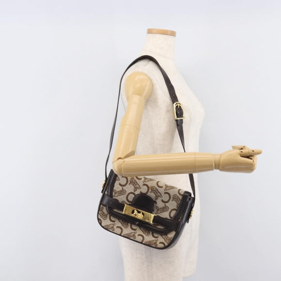CELINE C Saluki Shoulder Bag Canvas Beige Gold Tone Auth ka6722