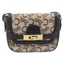 CELINE C Saluki Shoulder Bag Canvas Beige Gold Tone Auth ka6722-2