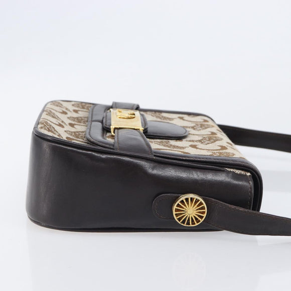 CELINE C Saluki Shoulder Bag Canvas Beige Gold Tone Auth ka6722