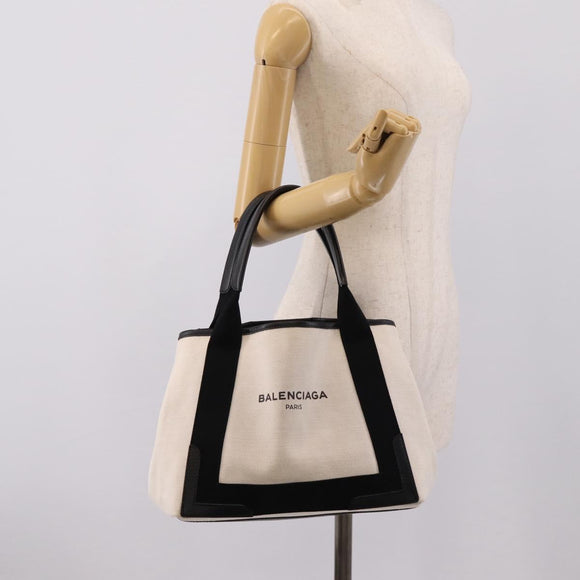 Balenciaga Navy Cabas S Tote Bag Canvas White Black 339933 Auth ka6724A