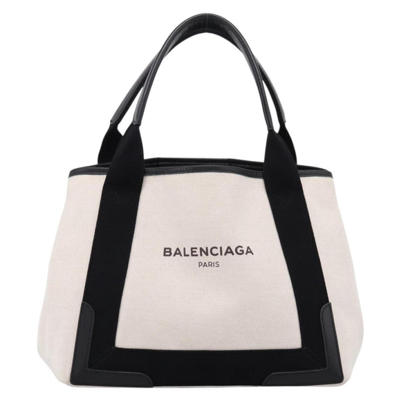 Balenciaga Navy Cabas S Tote Bag Canvas White Black 339933 Auth ka6724A