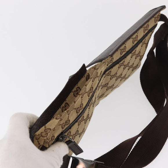GUCCI GG Canvas Waist Bag Beige Silver 28566 Auth ka673