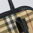 BURBERRY Nova Check Hand Bag PVC Leather Beige Silver Auth ka6732A-16