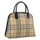 BURBERRY Nova Check Hand Bag PVC Leather Beige Silver Auth ka6732A-1
