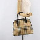 BURBERRY Nova Check Hand Bag PVC Leather Beige Silver Auth ka6732A-25