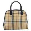 BURBERRY Nova Check Hand Bag PVC Leather Beige Silver Auth ka6732A-13