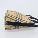 BURBERRY Nova Check Hand Bag PVC Leather Beige Silver Auth ka6732A-4