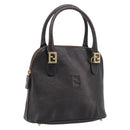 FENDI Hand Bag Leather Dark Brown Gold Tone Auth ka6733-1