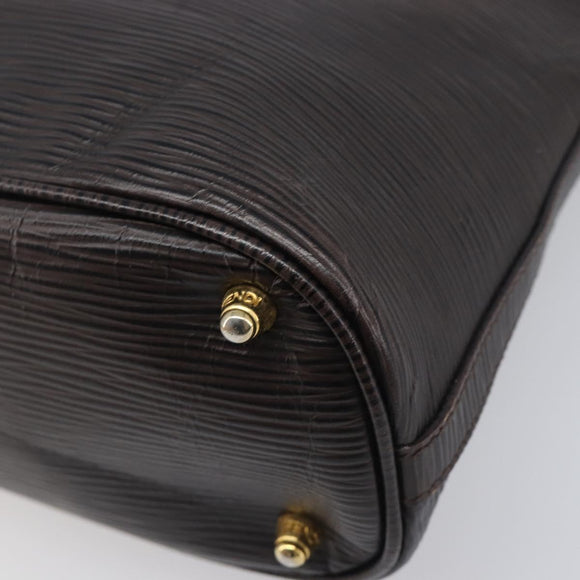 FENDI Hand Bag Leather Dark Brown Gold Tone Auth ka6733
