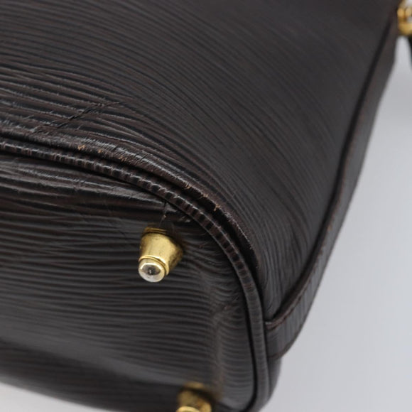 FENDI Hand Bag Leather Dark Brown Gold Tone Auth ka6733