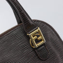 FENDI Hand Bag Leather Dark Brown Gold Tone Auth ka6733-18