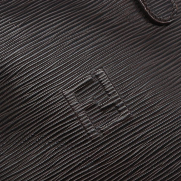 FENDI Hand Bag Leather Dark Brown Gold Tone Auth ka6733