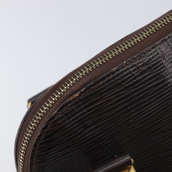 FENDI Hand Bag Leather Dark Brown Gold Tone Auth ka6733