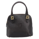 FENDI Hand Bag Leather Dark Brown Gold Tone Auth ka6733-13