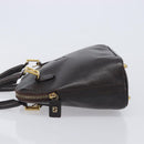 FENDI Hand Bag Leather Dark Brown Gold Tone Auth ka6733-4