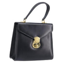 Burberrys Hand Bag Leather Black Gold Tone Auth ka6735-1