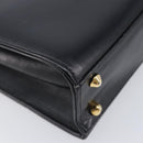 Burberrys Hand Bag Leather Black Gold Tone Auth ka6735-11