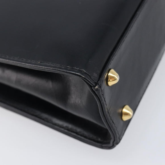 Burberrys Hand Bag Leather Black Gold Tone Auth ka6735