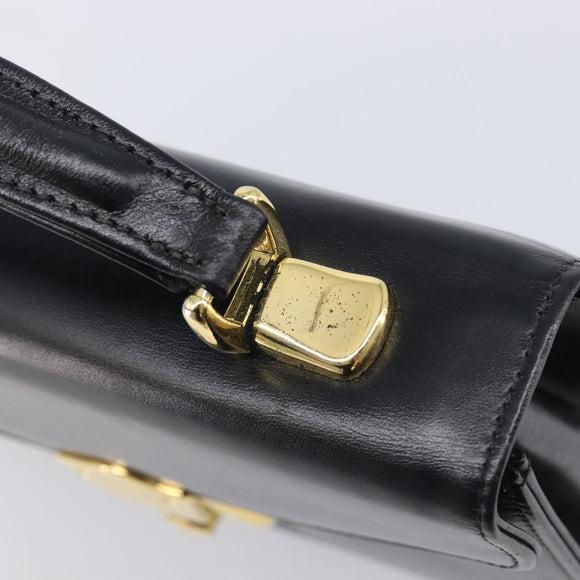 Burberrys Hand Bag Leather Black Gold Tone Auth ka6735
