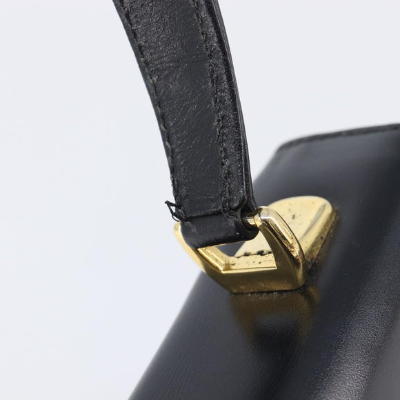 Burberrys Hand Bag Leather Black Gold Tone Auth ka6735