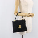 Burberrys Hand Bag Leather Black Gold Tone Auth ka6735-29