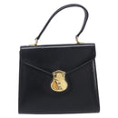Burberrys Hand Bag Leather Black Gold Tone Auth ka6735-2